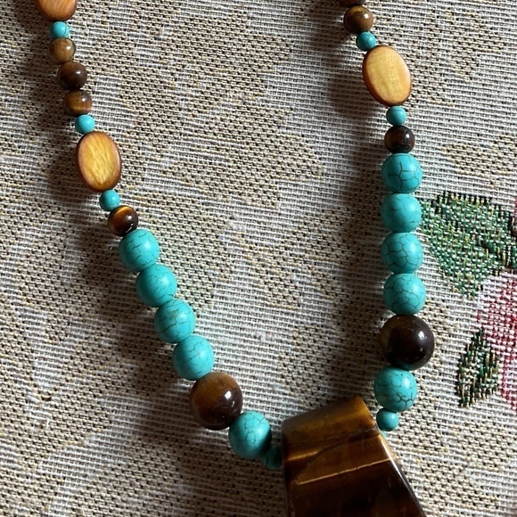 BLUE TURQUOISE TIGER EYE HAND MADE NECKLACE - Picture 11 of 11